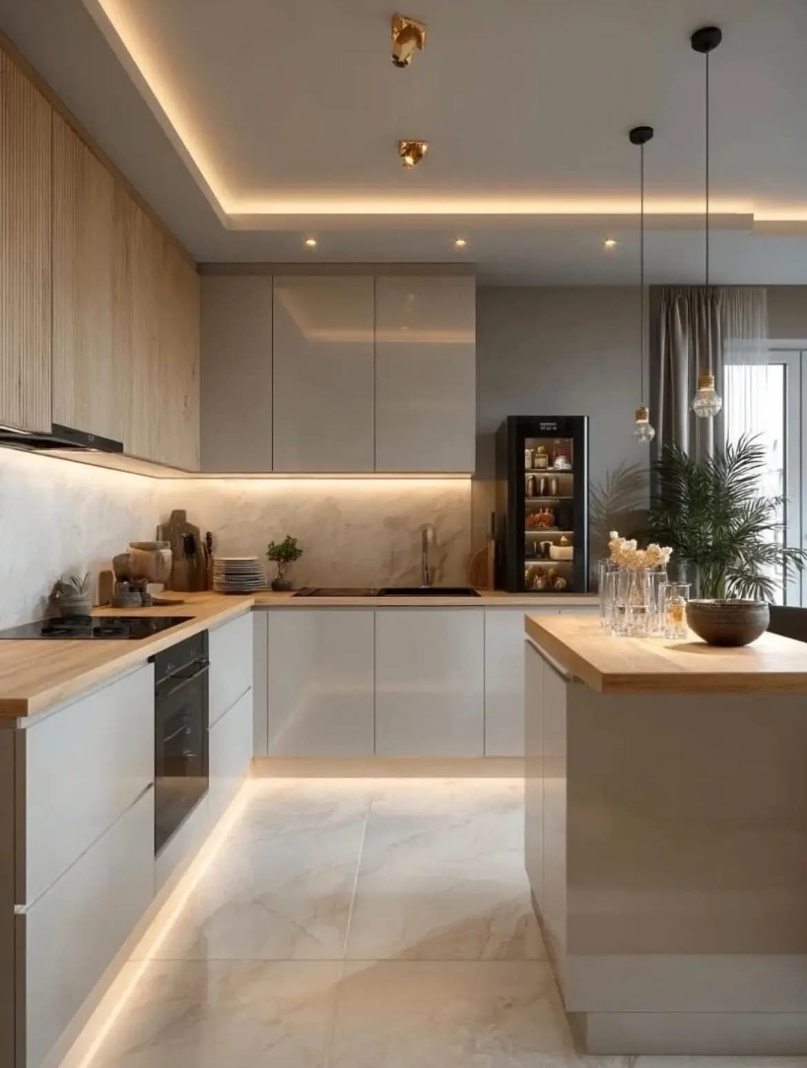 Reforma de cocina a medida en blanco y madera con instalación incluida, en Málaga